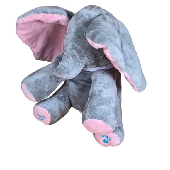 Peekaboo Elephant Grey Pink Cuddly Singing with Flapping Ears Works Perfectly - Picture 5 of 5